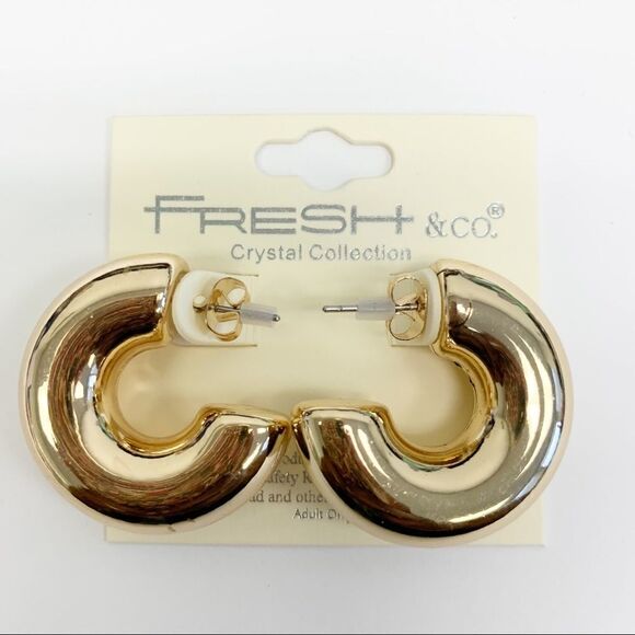 Polished Gold Huggie Statement Earrings - Picture 1 of 5